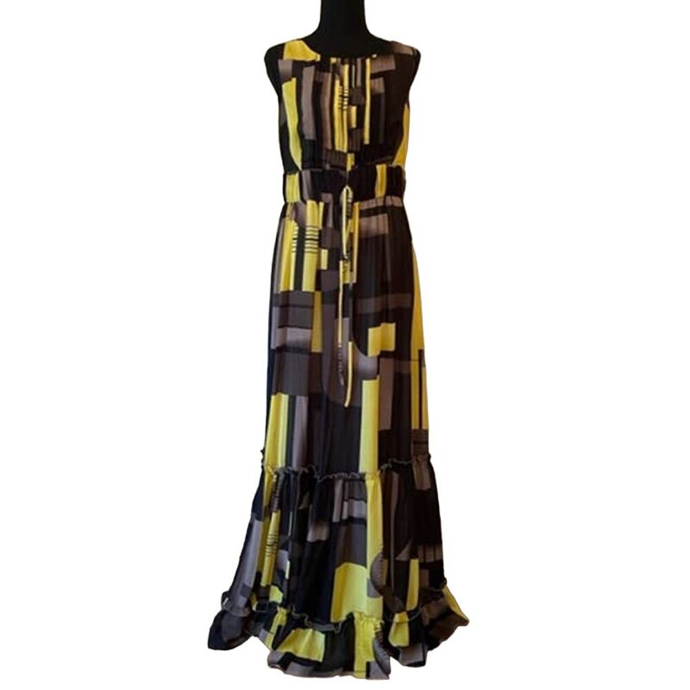MONNARI Black & Yellow Maxi Dress Size 8